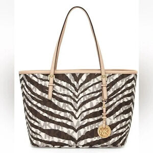 Micheal Kors Rare Medium White Tiger Jet Set Travel Tote